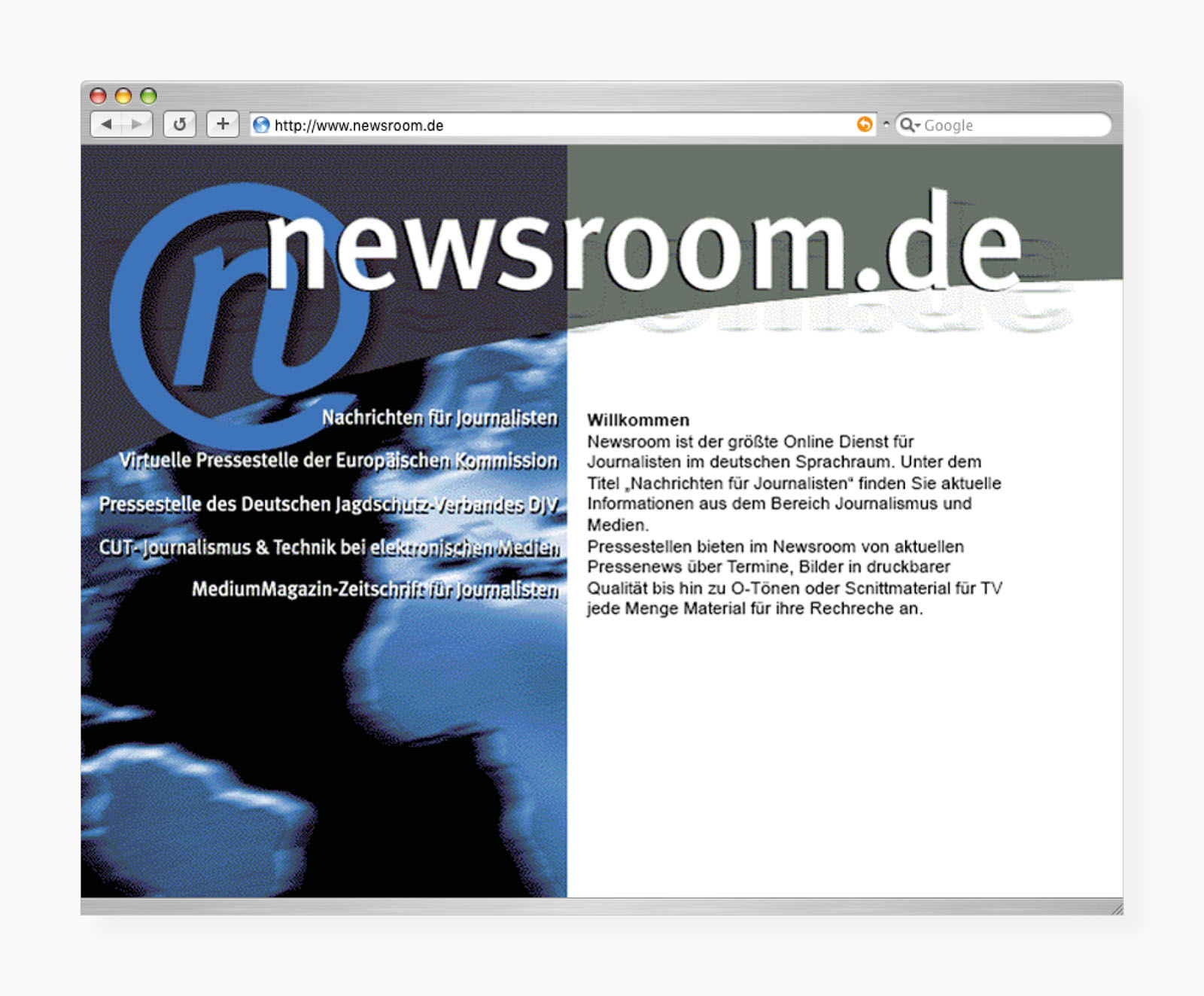 Startseite des Portals für Journalisten "Newsroom.de"